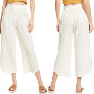 Marine Layer Corinne Cotton Gauze Wide Leg Pants Small Small Off-White Ivory